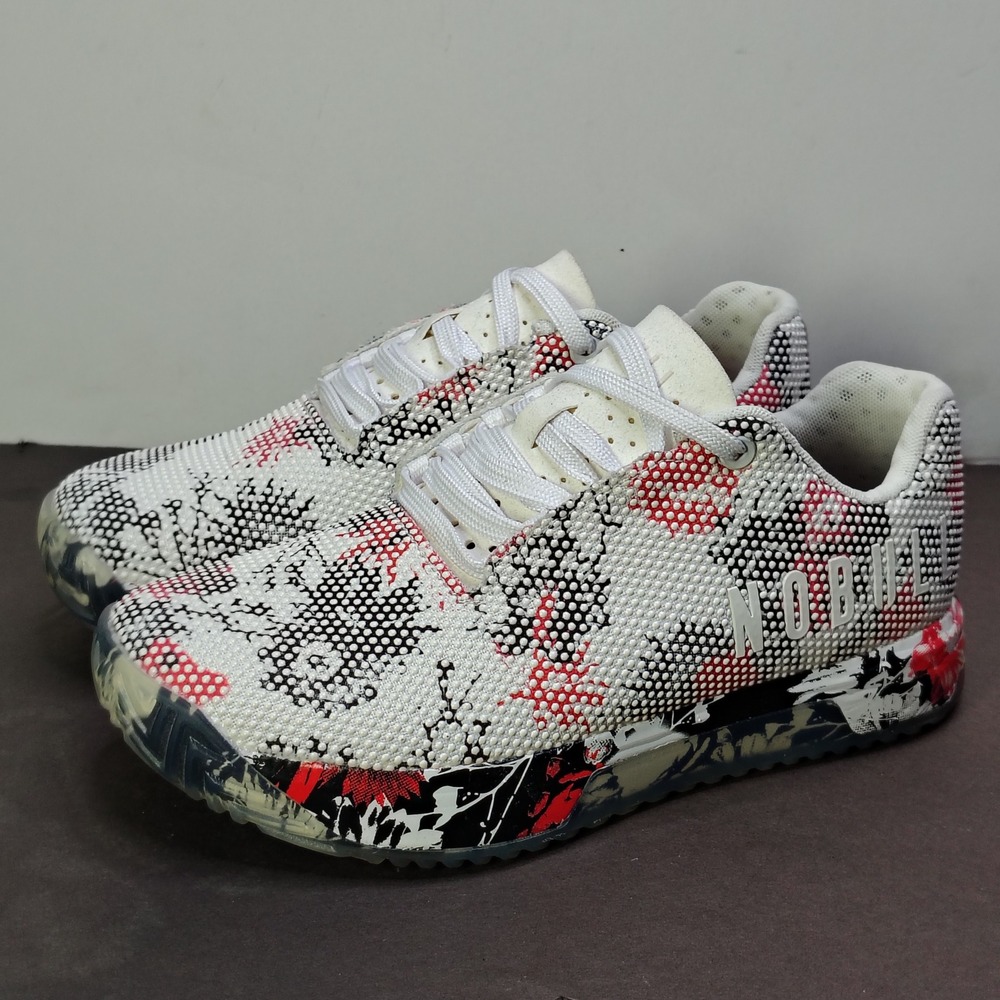 NOBULL SuperFabric Trainer White Black Red Floral Camo Shoes Womens 7 Mens 5.5 - Picture 1 of 12